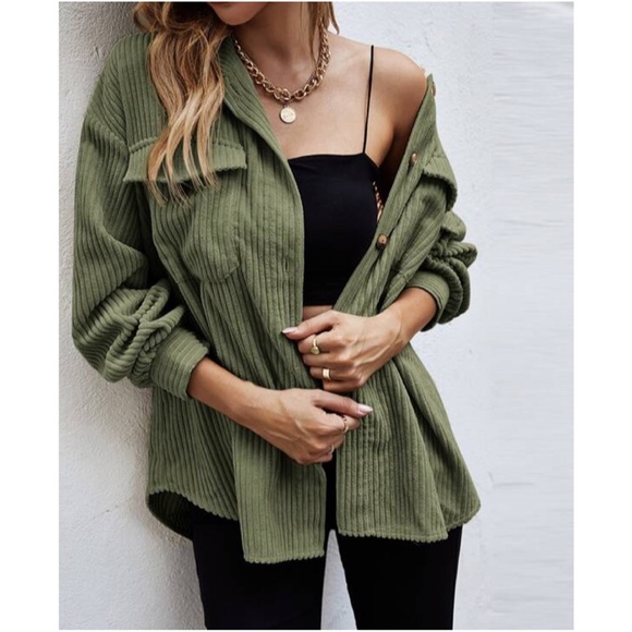 Cozy Brown Pocket Oversized Corduroy Jacket Shacket - Picture 4 of 13